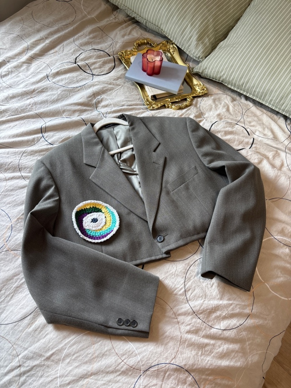 Cropped Women's Blazer Jacket in Olive Gray